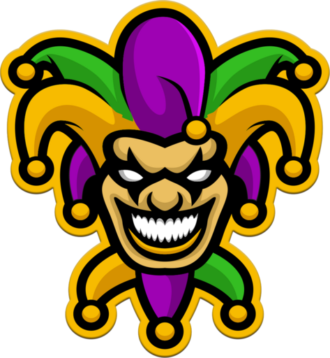 Level 29 purple, green and gold jester logo
